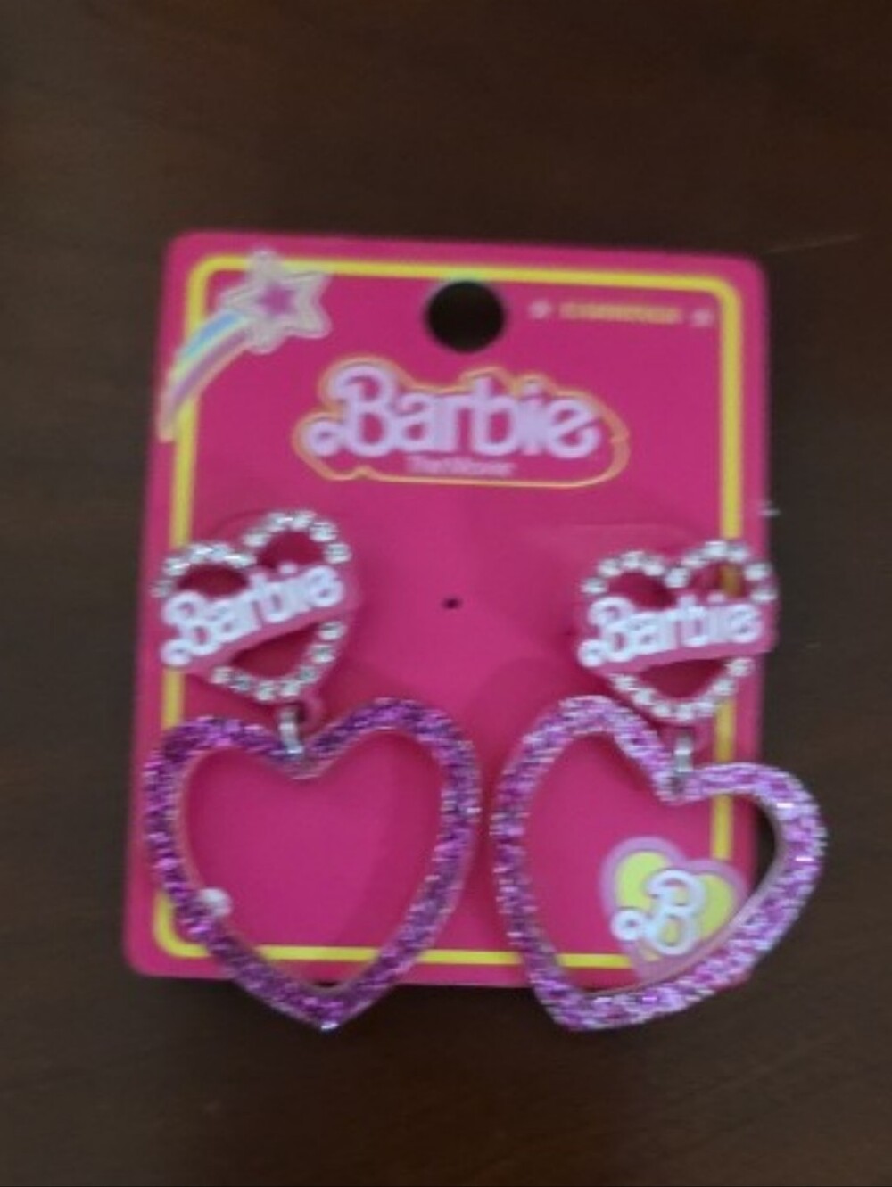 Barbie Pink Glitter Double Heart Dangle Earrings for Kids